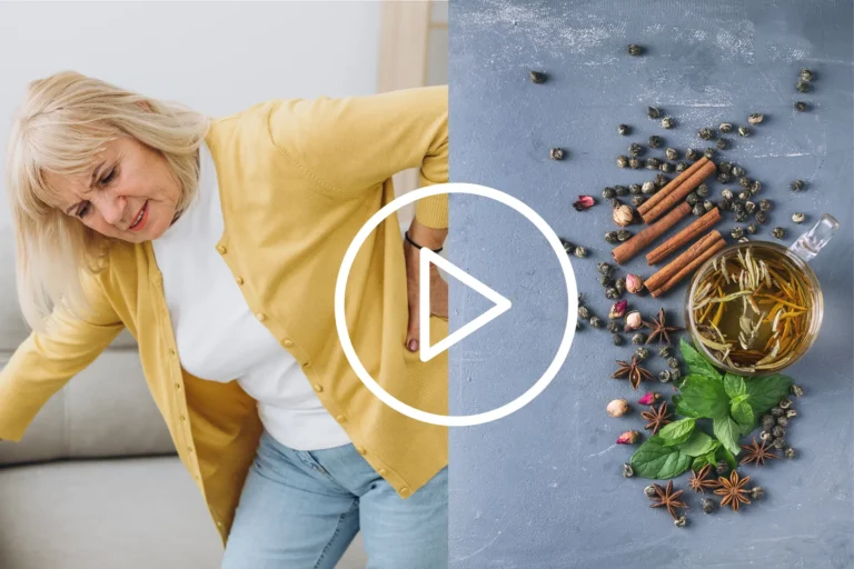 Older woman experiencing sciatic nerve pain while sitting with a cup of herbal tea